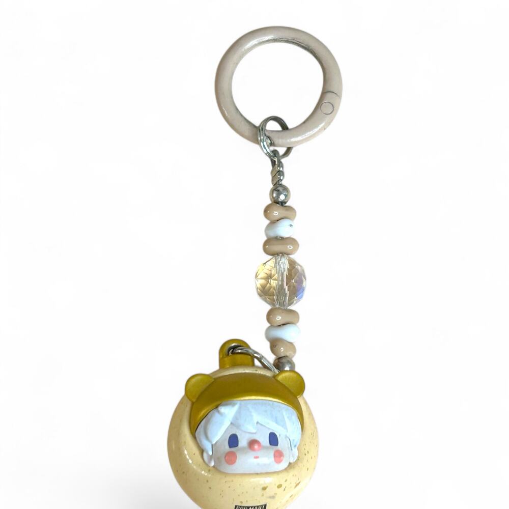 Hand Beaded Bag Charm or Key Chain Featuring Pop Mart Sweet Bean Yellow